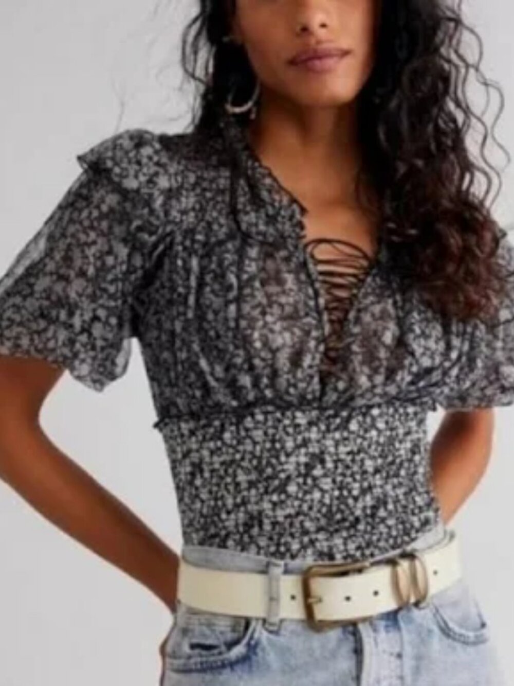 Free People Beatrix Black and Blue Top